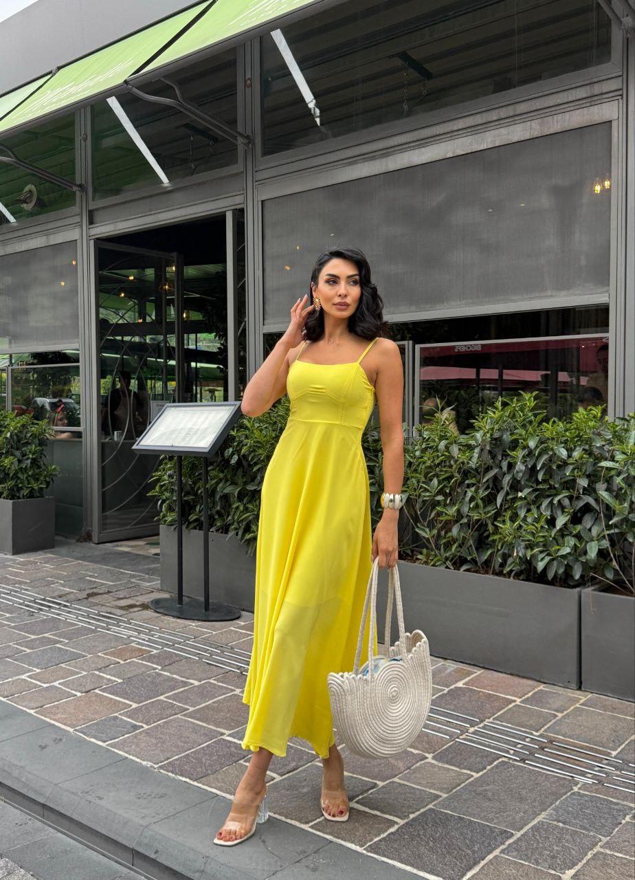 Gipeli Maxi Boy Askılı Elbise Sarı